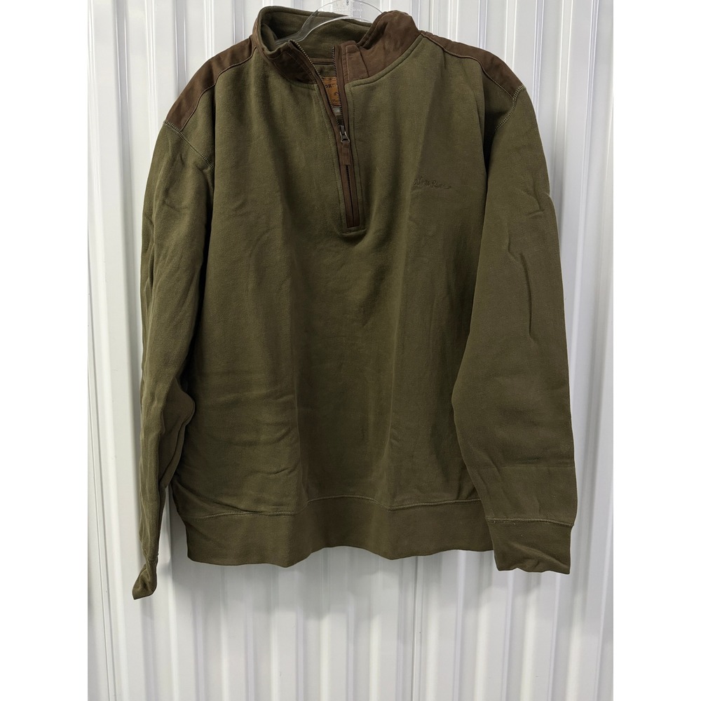 North River Quarter Zip Men XL Green Excellent Cotton Suede Patch Pullover